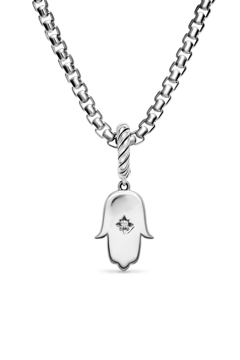 Hamsa Amulet in Sterling Silver with Center Diamond, 15.8mm, Alternate, color, SILVER PAVE