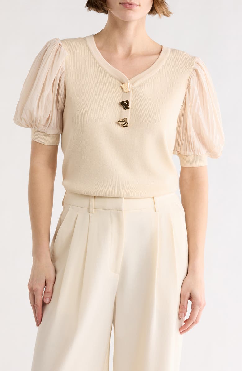 BY DESIGN Asta Puff Sleeve Sweater, Main, color, Bitter Chocolate