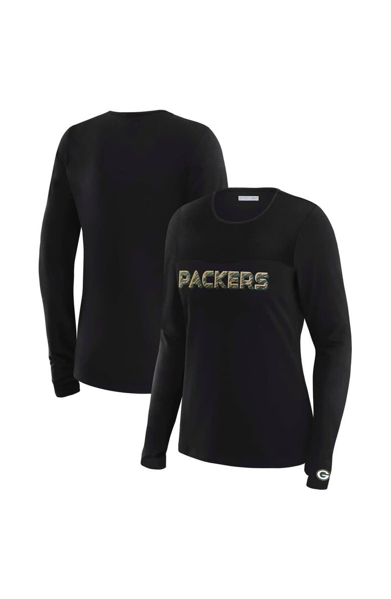 WEAR by Erin Andrews Women's WEAR by Erin Andrews x Gracie Hunt Black Green Bay Packers Mesh Panel Long Sleeve T-Shirt, Alternate, color, 