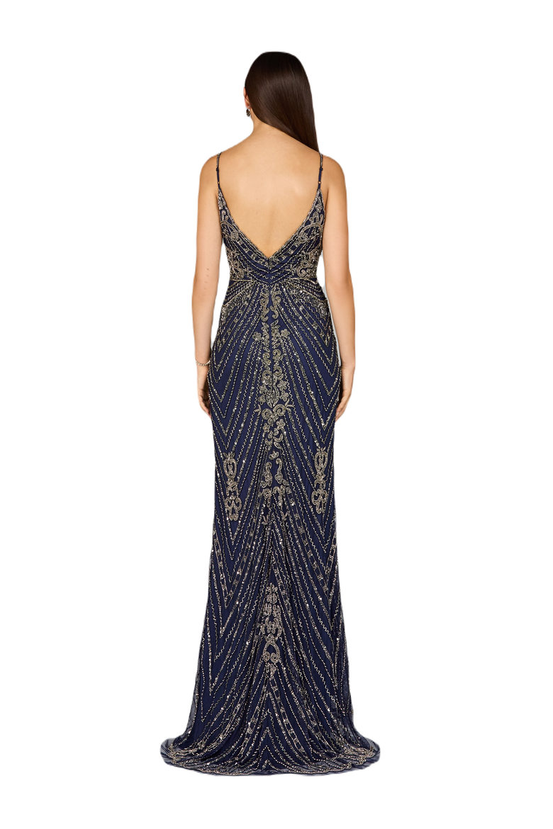 Spaghetti Strap Beaded Dress, Alternate, color, NavyGunmetal