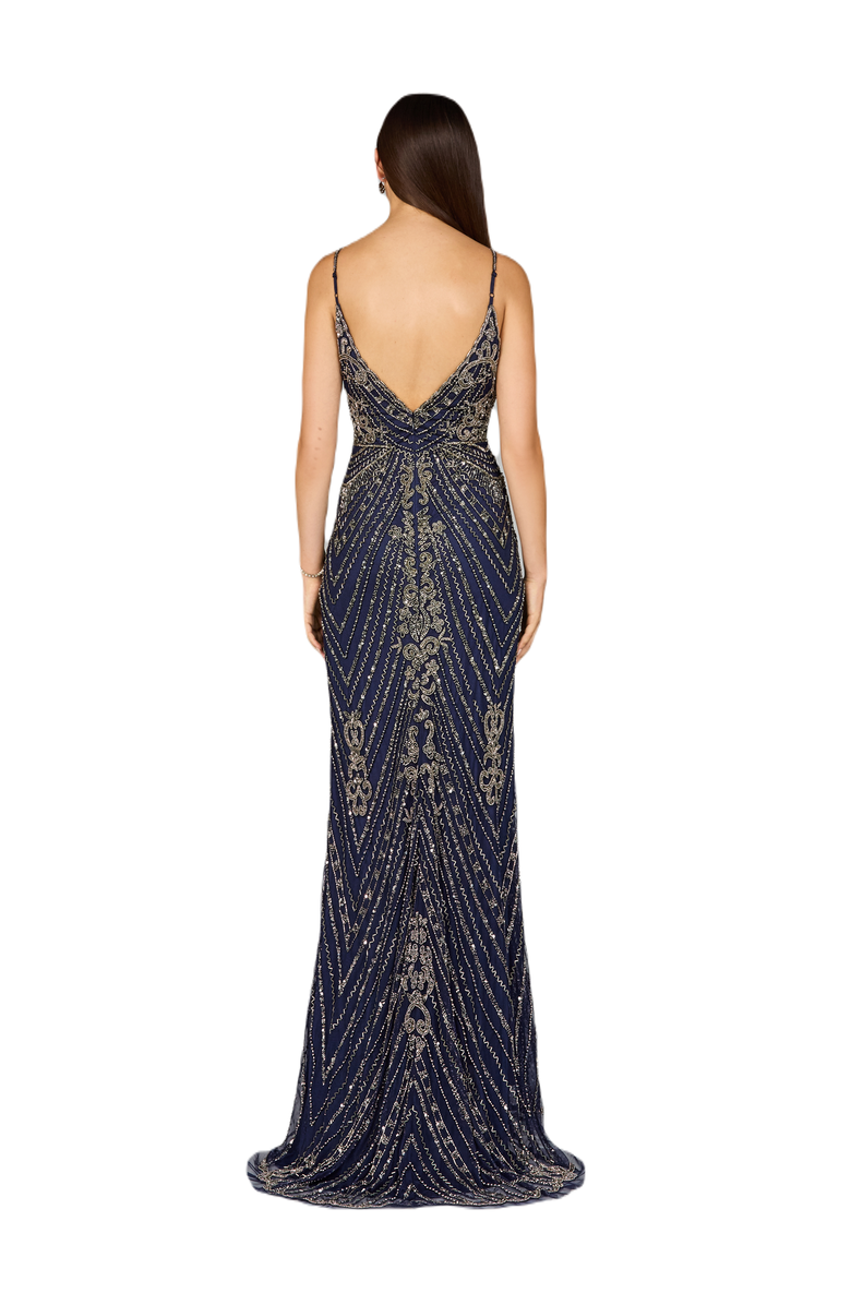 LARA New York Spaghetti Strap Beaded Dress, Alternate, color, Navygunmetal