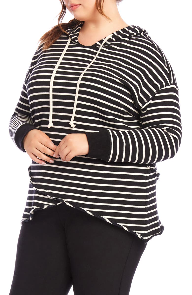 Karen Kane Stripe Asymmetric Hem Hoodie, Alternate, color, Stripe