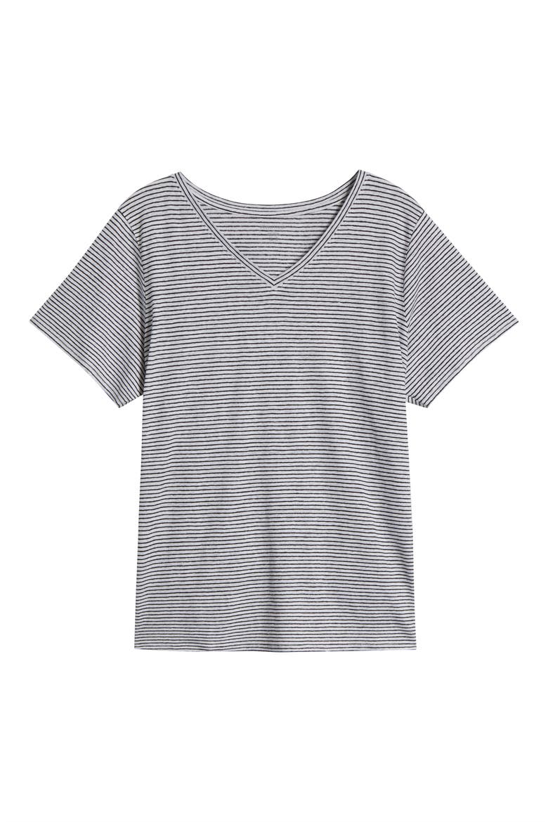 Stripe Organic Linen T-Shirt, Alternate, color, WHITE/ BLACK