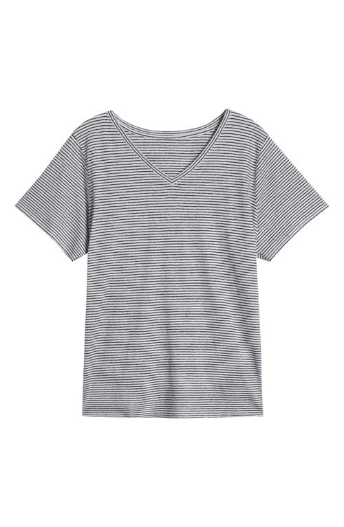 Eileen Fisher Stripe Organic Linen T-shirt In Gray