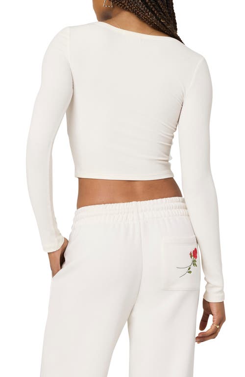 Florence By Mills Rose Embroidered Long Sleeve Crop T-shirt In Jet Stream Rose