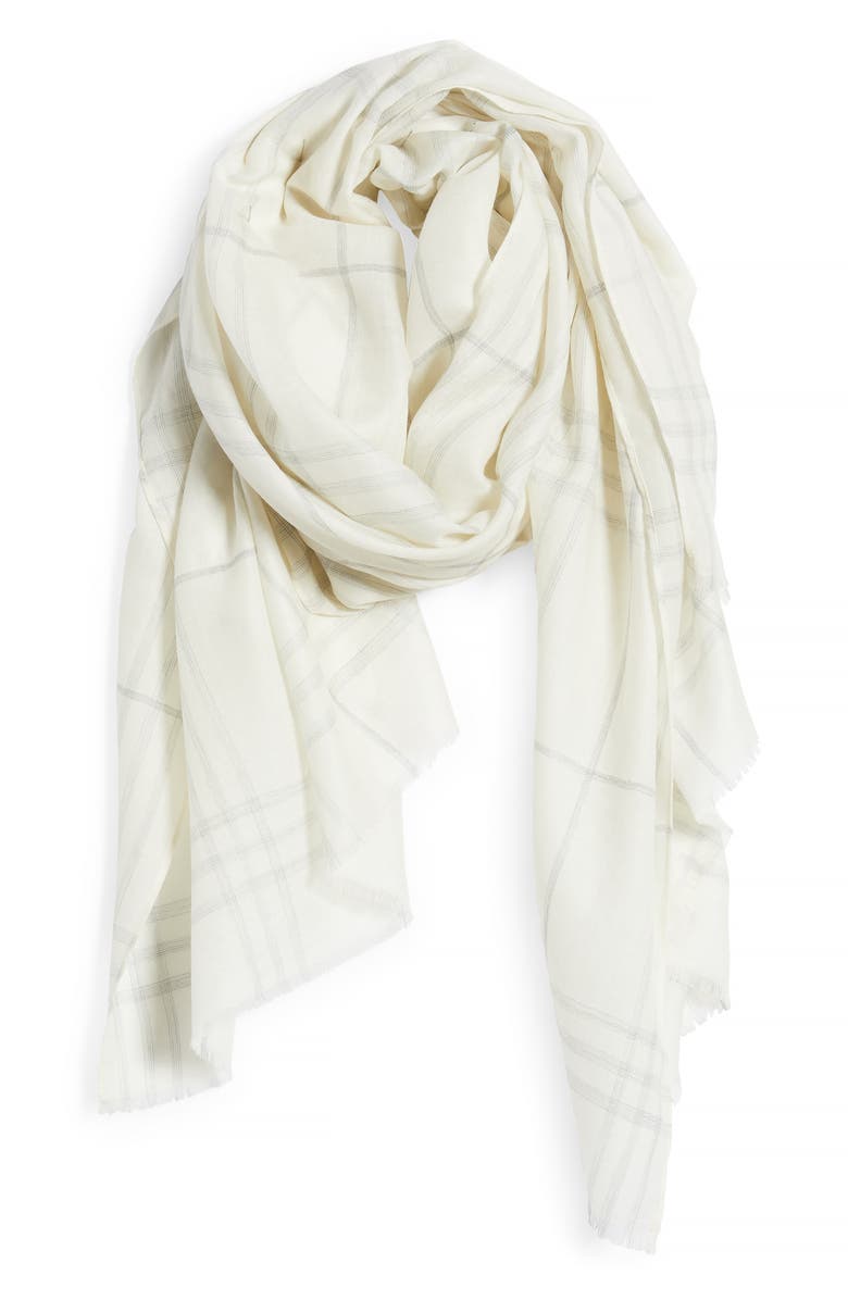 Vince Plaid Cashmere Fringe Scarf, Alternate, color,
