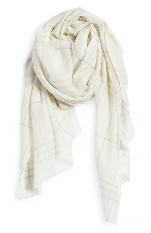 Vince Plaid Cashmere Fringe Scarf In Off White Grey
