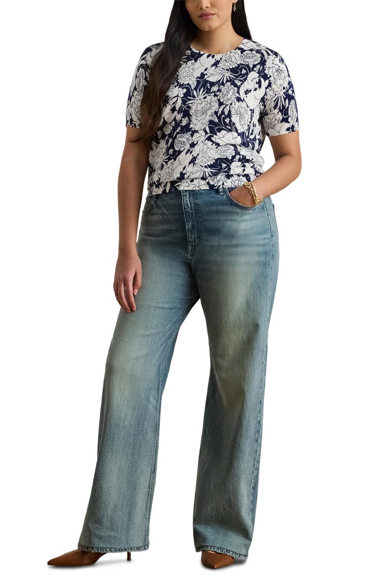 Lauren Ralph Lauren Short Sleeve Sweater, Alternate, color, White/ Navy