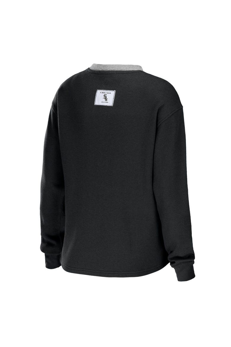 Women's WEAR by Erin Andrews Black Chicago White Sox Waffle Henley Long Sleeve T-Shirt, Alternate, color, Black