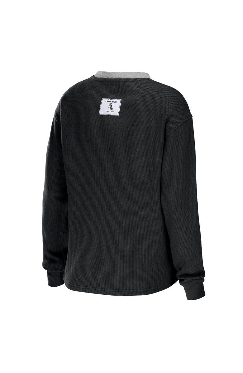WEAR by Erin Andrews Women's WEAR by Erin Andrews Black Chicago White Sox Waffle Henley Long Sleeve T-Shirt, Alternate, color, Black