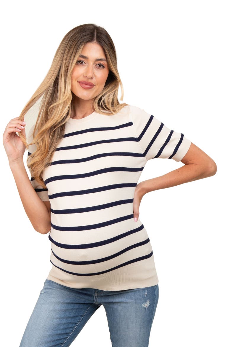 Striped Knit Short Sleeve Top, Alternate, color, Navy Blue