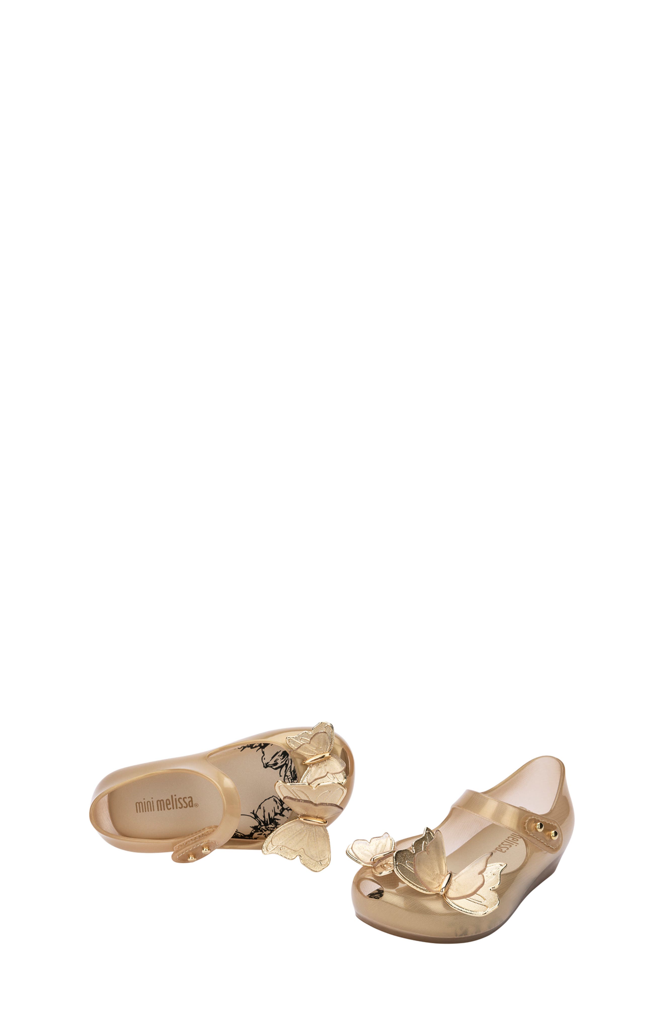 Mini Melissa Ultragirl Butterfly Mary Jane Flat, Alternate, color, Gold