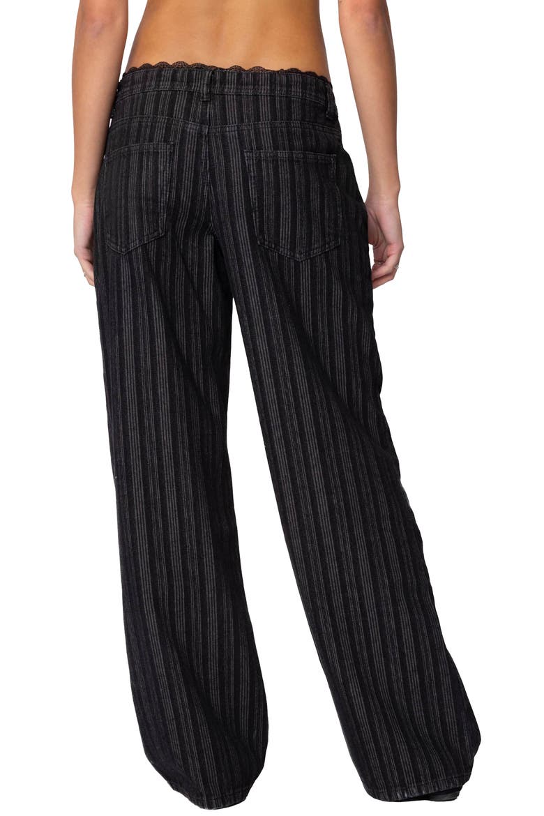Stripe Lace Trim Low Rise Wide Leg Jeans, Alternate, color, BLACK