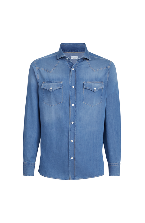 美品✨BRUNELLO CUCINELLI デニム ボタンダウンシャツ M Brunello Cucinelli - Western Blue Denim Sport Shirt