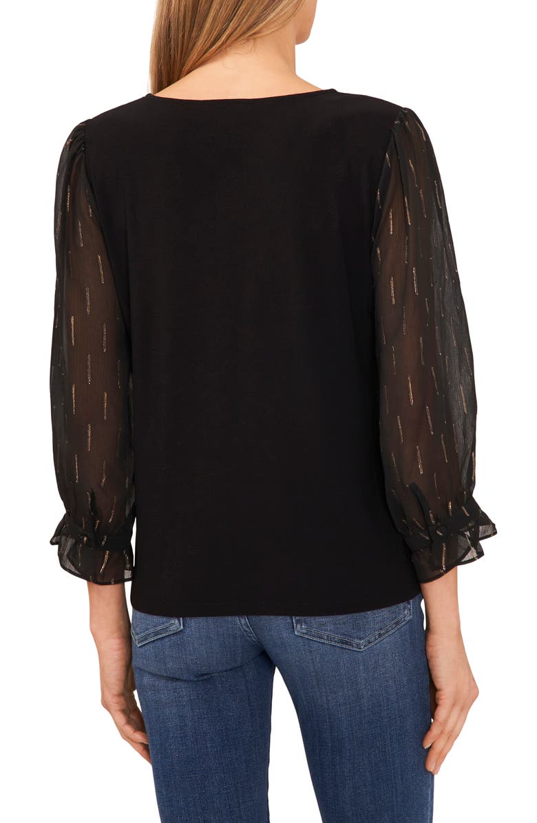 CeCe V-Neck Mixed Media Top, Alternate, color,