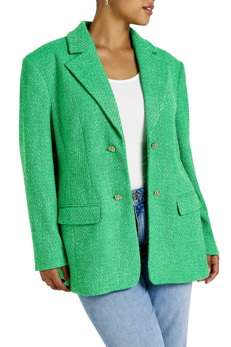 Fitted Bouclé Blazer, Main, color, GREEN