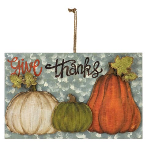 Layered Gourds "Give Thanks" 2-D Fall Harvest Hanging Wall Sign - 16.5"