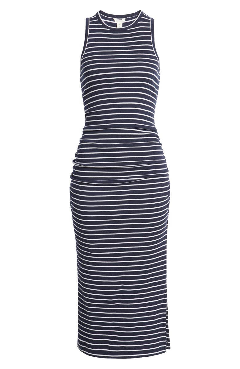 Caslon<sup>®</sup> Ruched Tank Midi Dress, Alternate, color, Navy- White Northshore Stripe