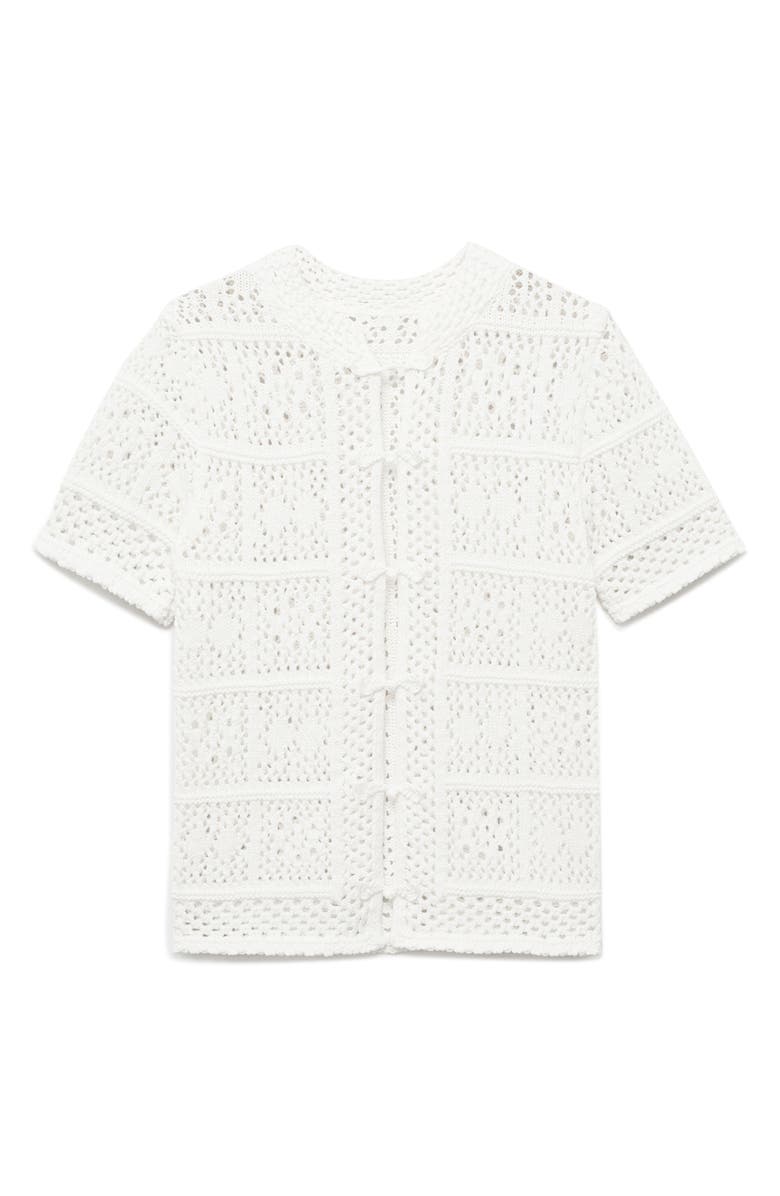 MANGO Open Stitch Short Sleeve Cardigan, Main, color, White