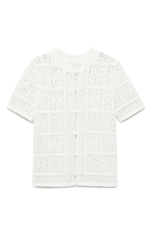 Mango Open Stitch Short Sleeve Cardigan In White