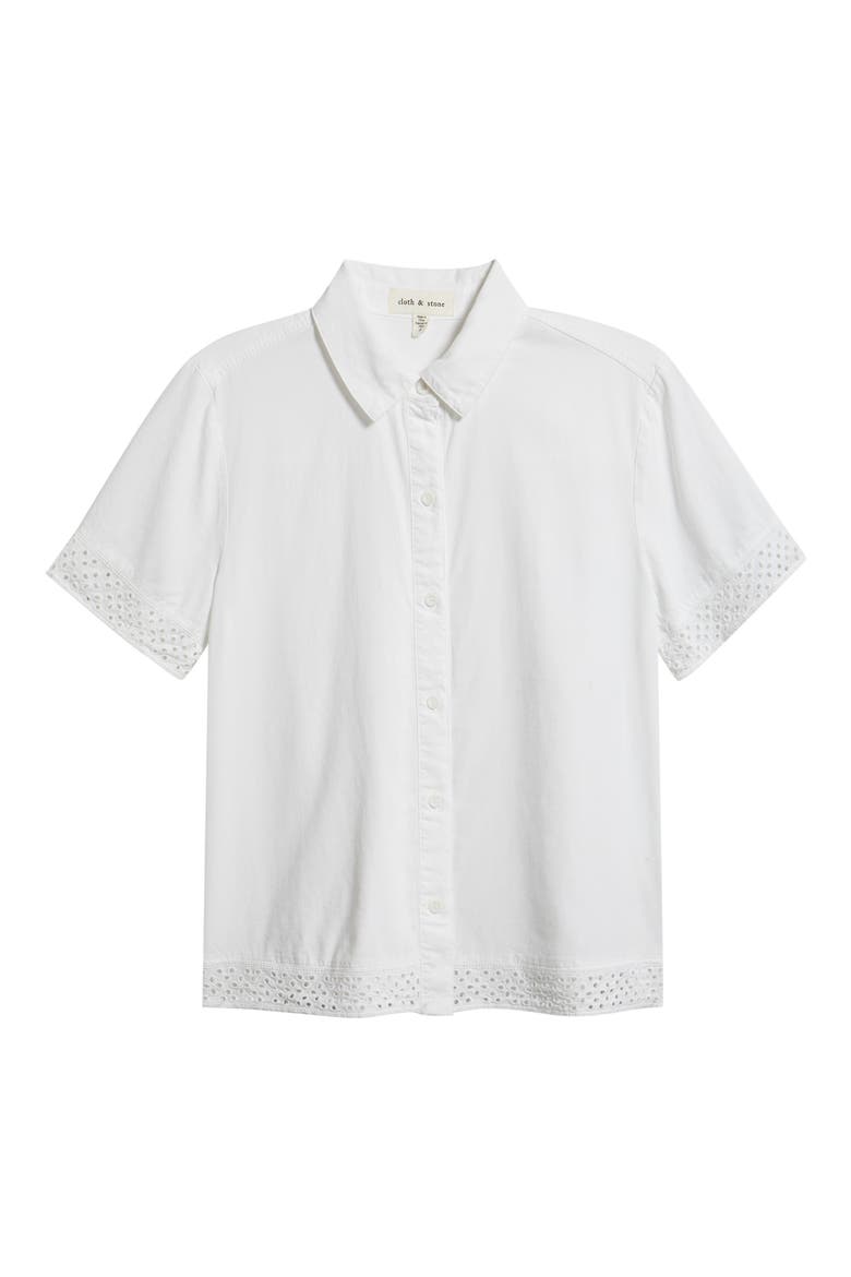 Lace Trim Short Sleeve Button-Up Shirt (Women) | Nordstrom