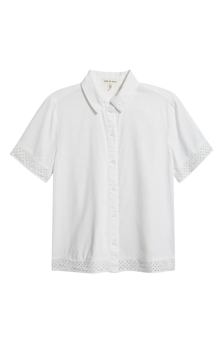 Cloth & Stone Lace Trim Short Sleeve Button-Up Shirt, Alternate, color, White