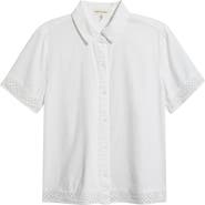 Cloth & Stone Lace Trim Short Sleeve Button-Up Shirt