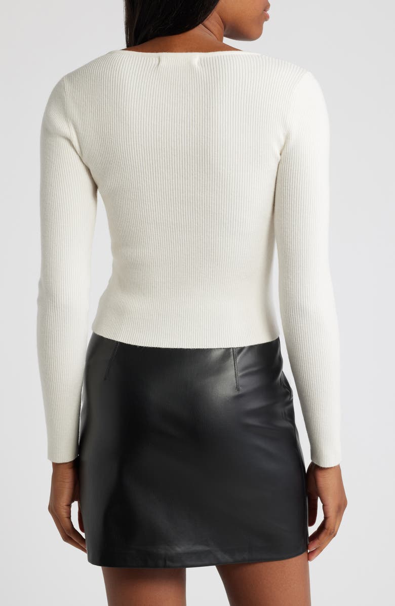 All in Favor Tie Neck Rib Sweater, Alternate, color, Ivory Blac