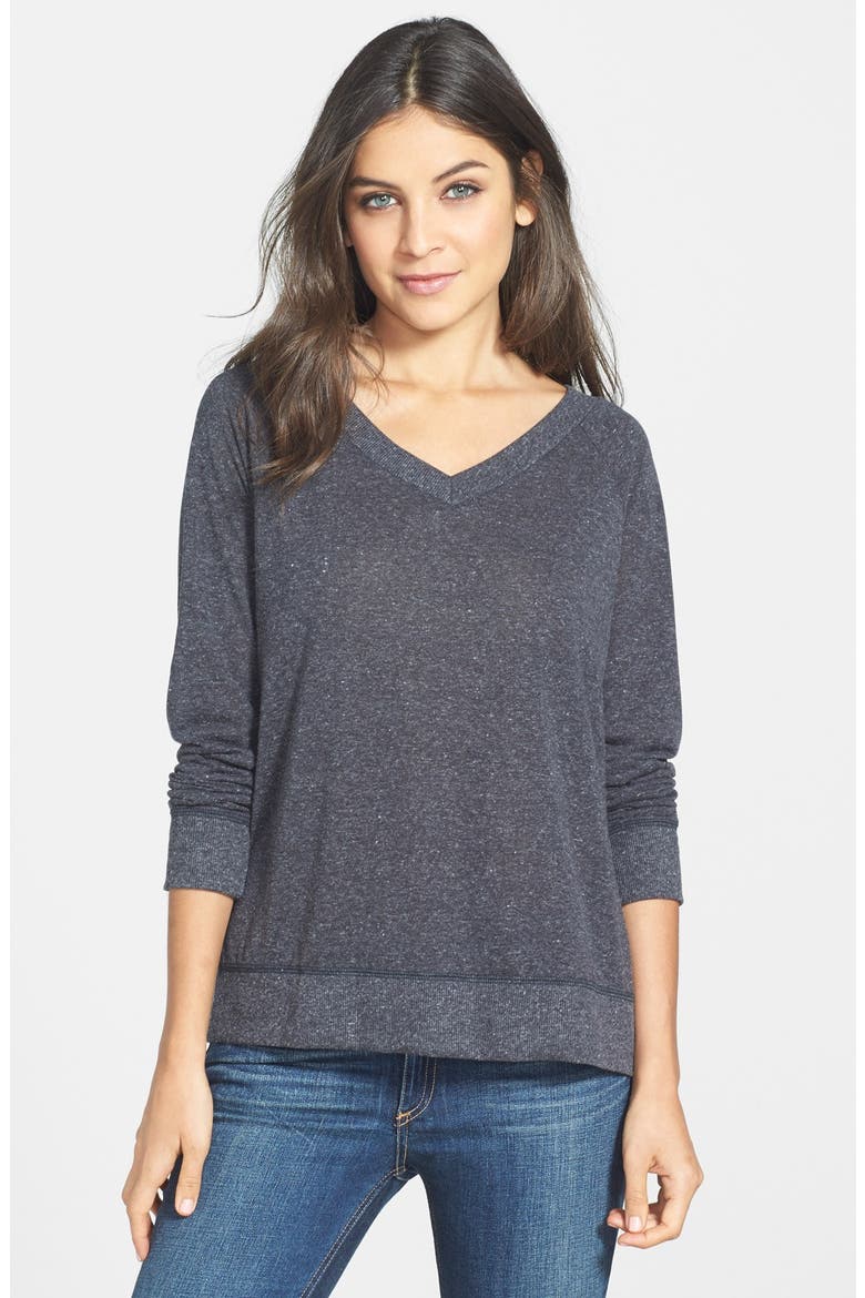 Zip Back V-Neck Sweatshirt, Main, color, HEATHER CHARCOAL