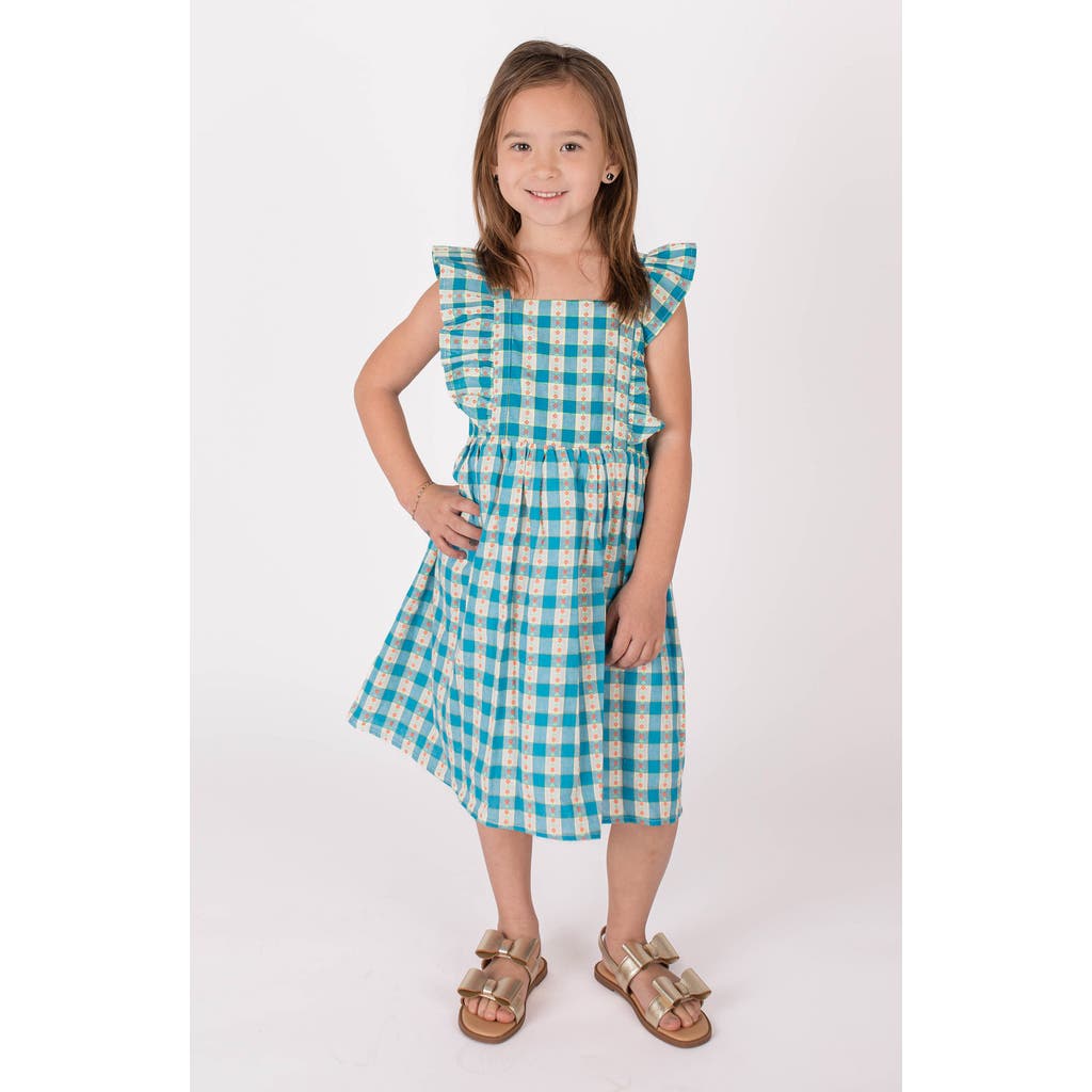 Popatu Floral Check Ruffle Cotton Dress in Blue  product