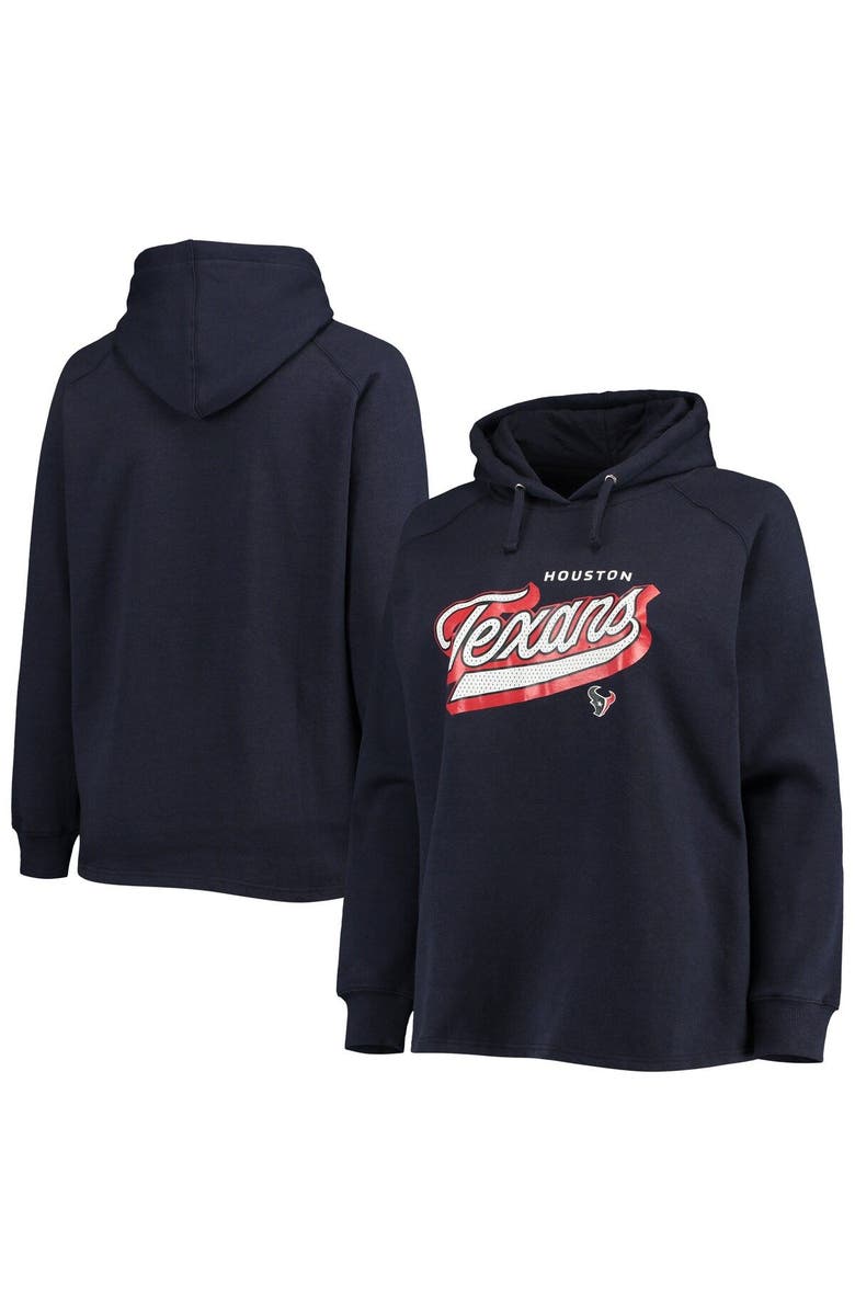 FANATICS Women's Fanatics Branded Navy Houston Texans Plus Size First Contact Raglan Pullover Hoodie, Main, color,
