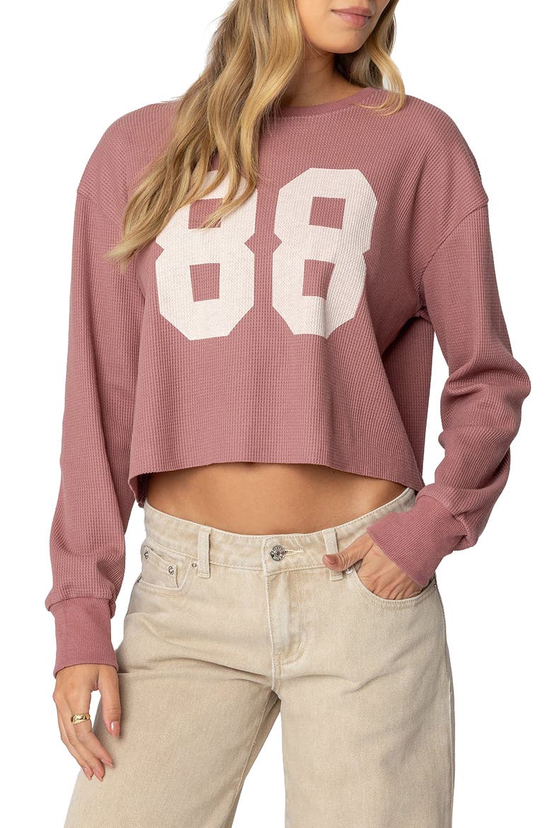 88 Long Sleeve Waffle Knit Crop Top, Main, color, MAUVE