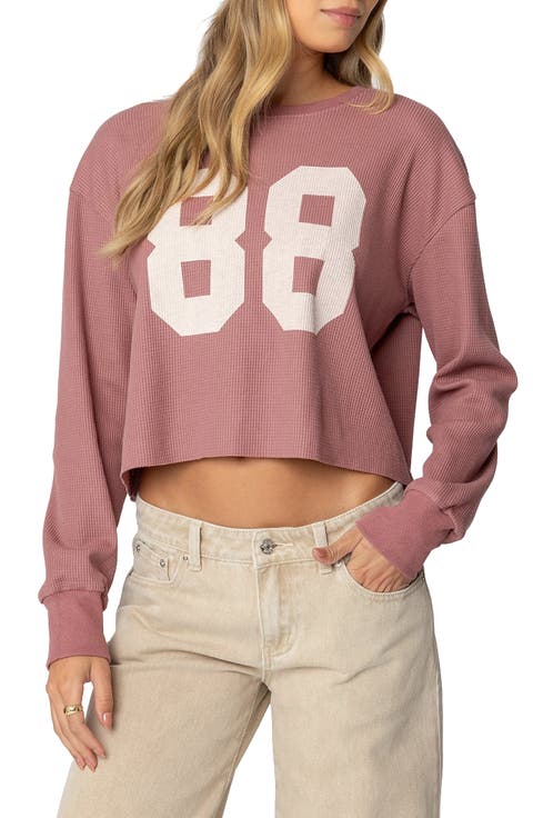 88 Long Sleeve Waffle Knit Crop Top