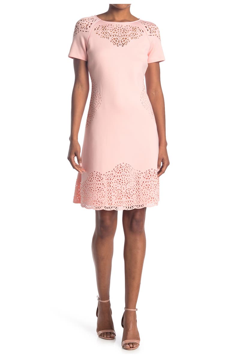 T Tahari Short Sleeve Fit & Flare Dress, Alternate, color, 