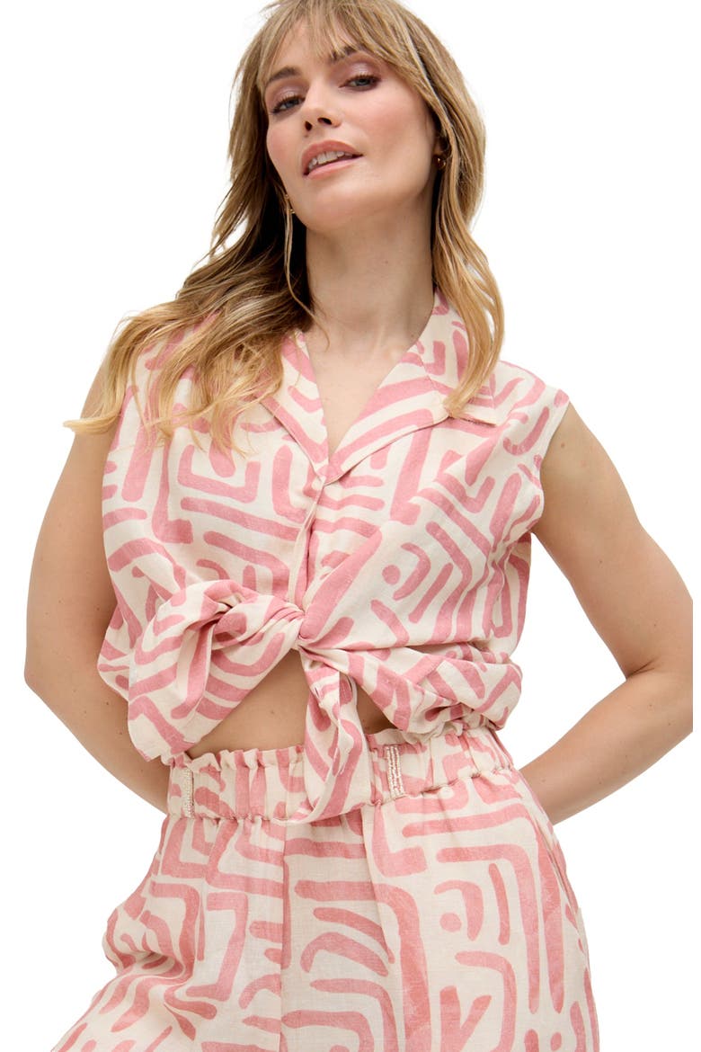 Pop Front Tie Warhol Print Crop Top, Alternate, color, Pink