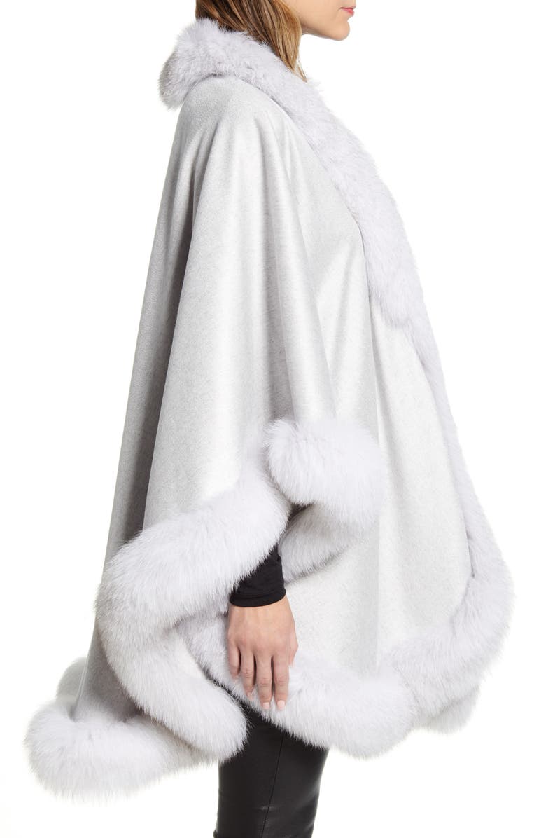 Sofia Cashmere Genuine Fox Fur Trim Cashmere Cape, Alternate, color, 