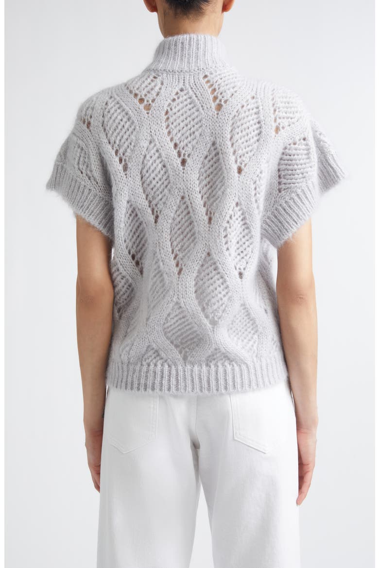 Open Stitch Short Sleeve Mohair & Silk Zip Cardigan, Alternate, color, JADE POWDER