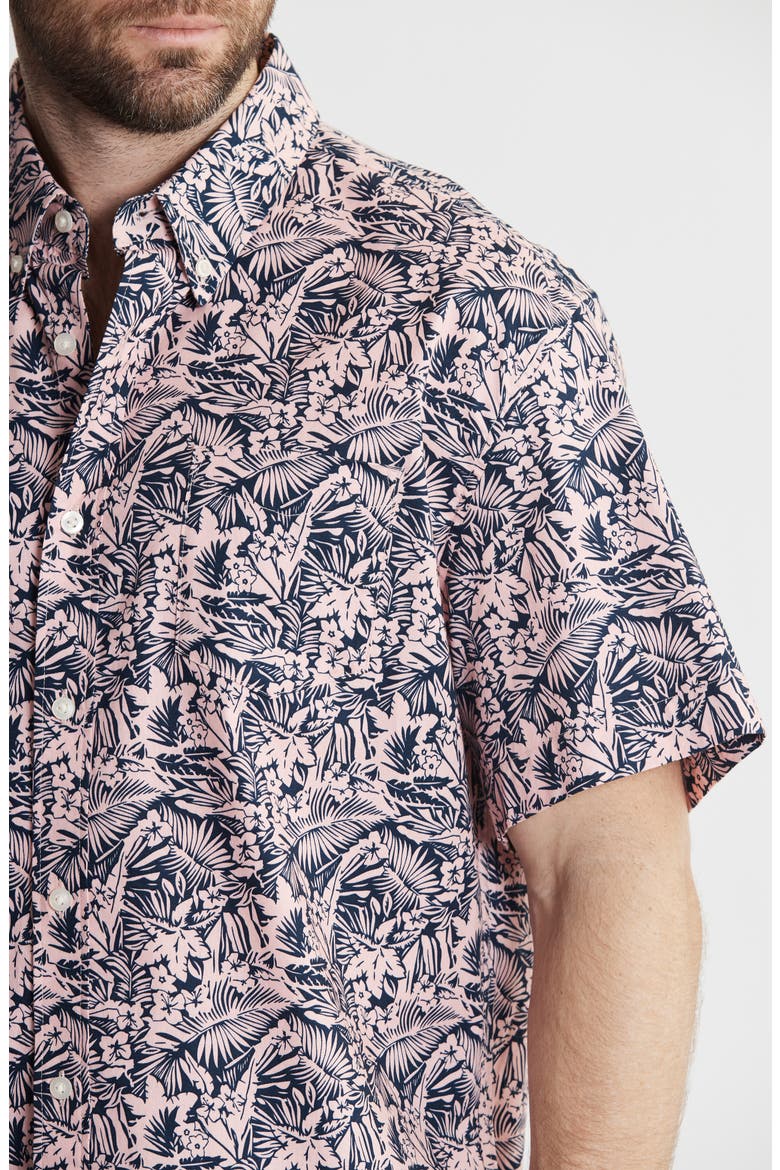 Bay Stretch Oxford Short Sleeve Shirt, Alternate, color, PINK TROPICAL PRINT