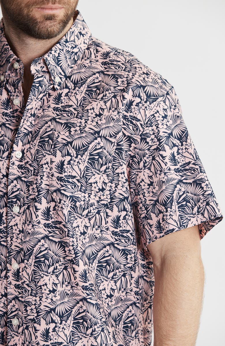 JACHS Bay Stretch Oxford Short Sleeve Shirt, Alternate, color, Pink Tropical Print