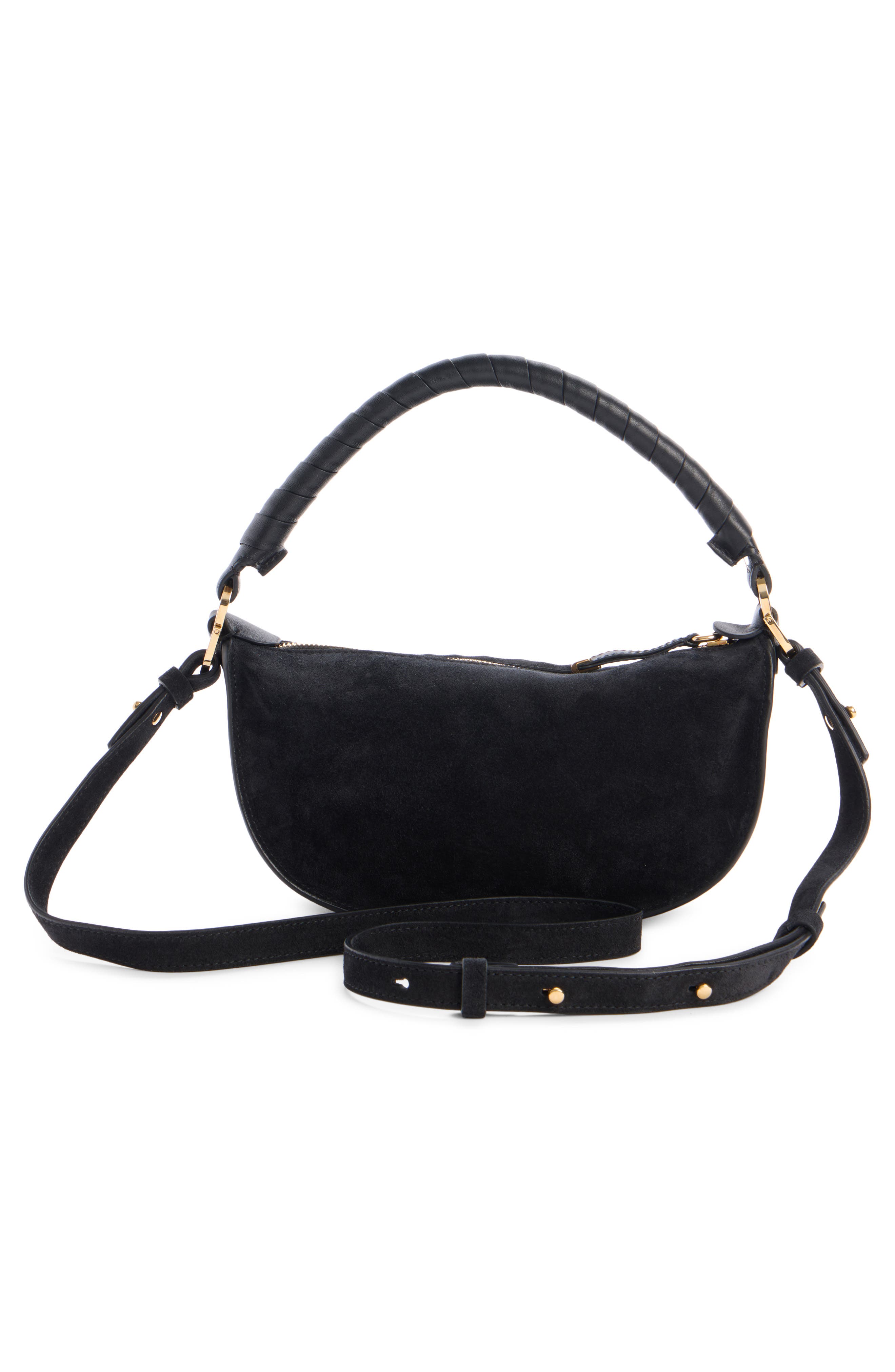 Mini Marcie Suede Camera Shoulder Bag, Alternate, color, BLACK