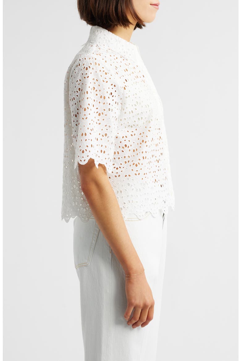 The Deco Cotton Eyelet Button-Up Shirt, Alternate, color, WHITE
