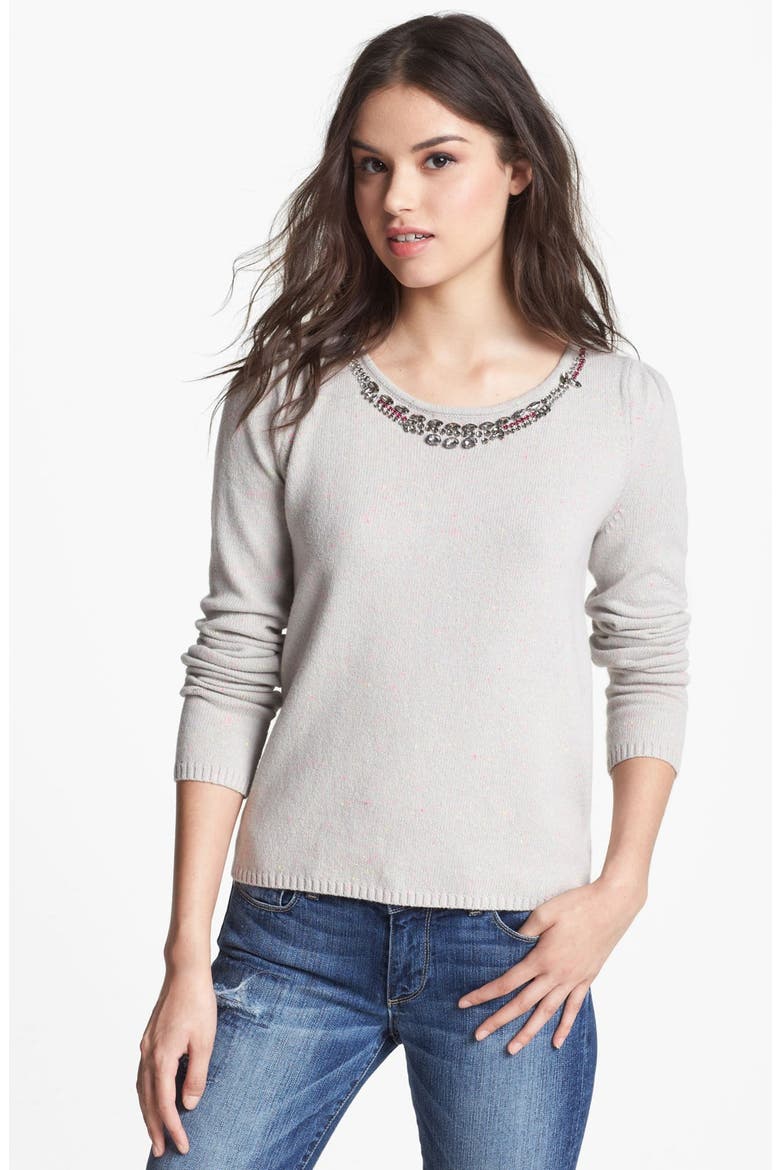 Hinge® Jewel Embellished Sweater, Main, color, GREY FLECK