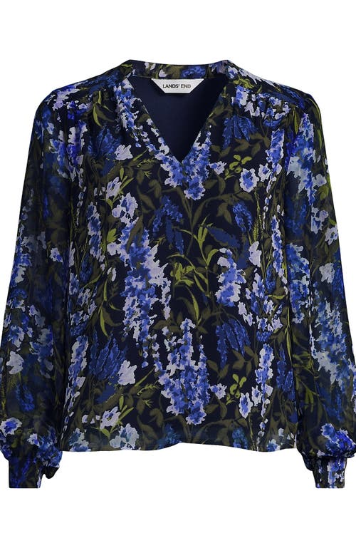 Lands' End Chiffon Removable Tie Neck Blouse In Multi