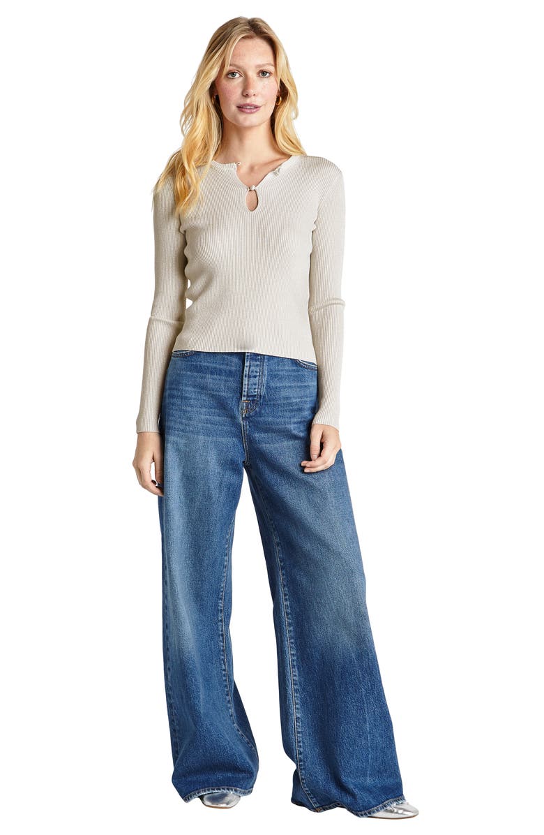 Splendid Peyton Keyhole Metallic Rib Sweater, Alternate, color, 