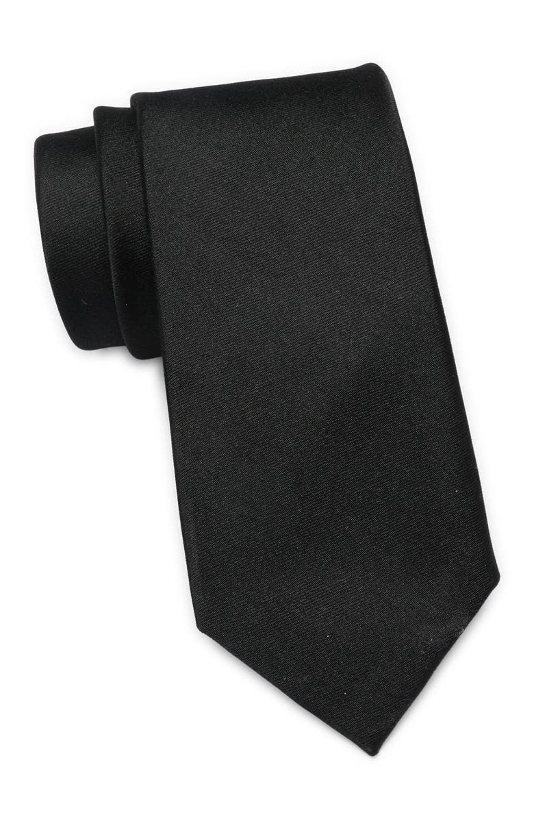 SAVILE ROW CO Solid Silk Blend Tie, Main, color, Black