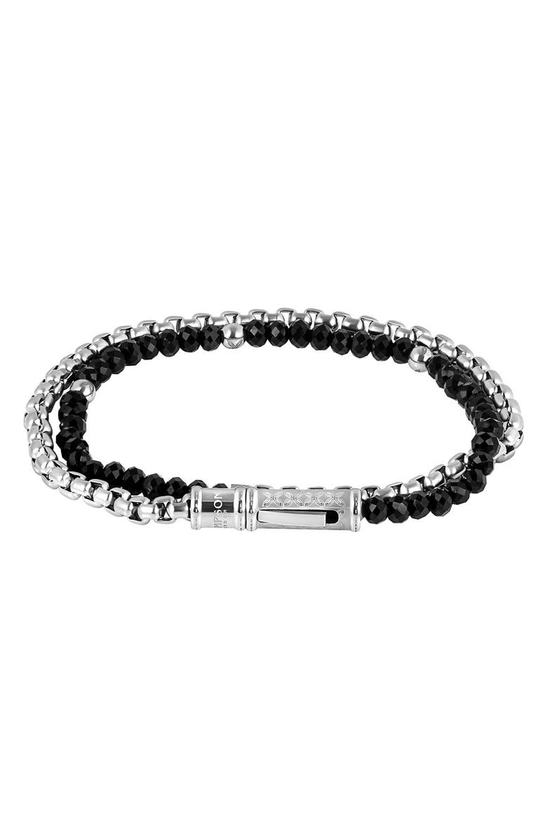 Thompson of London Black Agate Double Wrap Bracelet, Main, color, Black