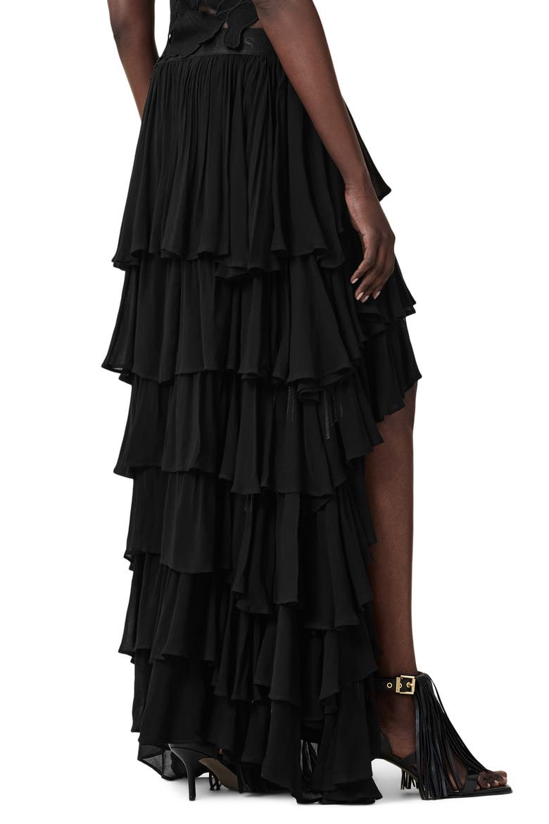 Cavarly Layered Ruffle High-Low Maxi Skirt, Alternate, color, BLACK