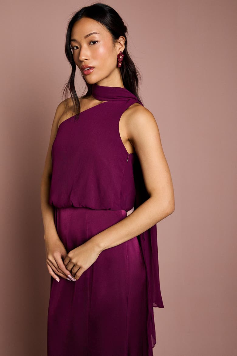 One Shoulder Maxi Bridesmaid Dress, Alternate, color, Fig