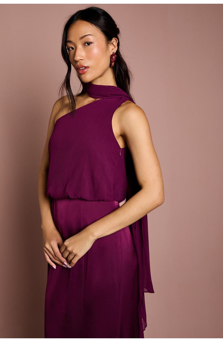 Coast One Shoulder Maxi Bridesmaid Dress, Alternate, color, Fig