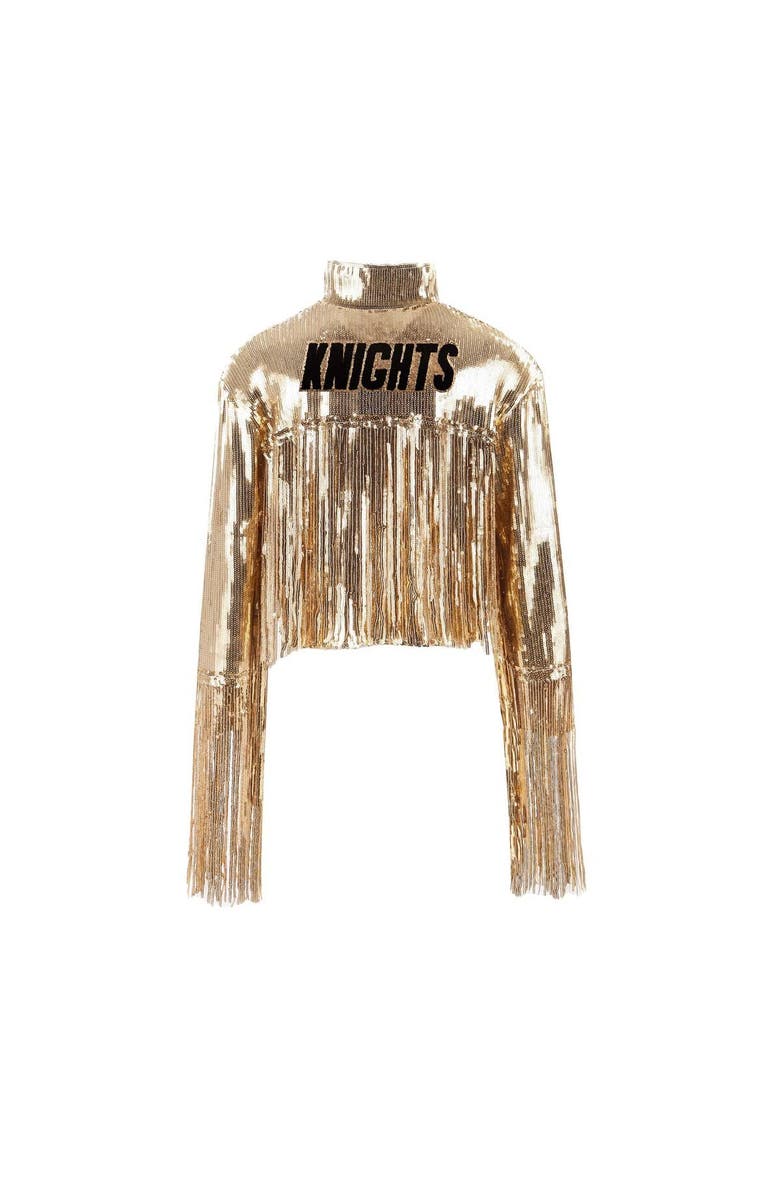 CUCE Women's Cuce Gold Vegas Golden Knights Cropped Sequin Fringe Blazer, Alternate, color, Gold